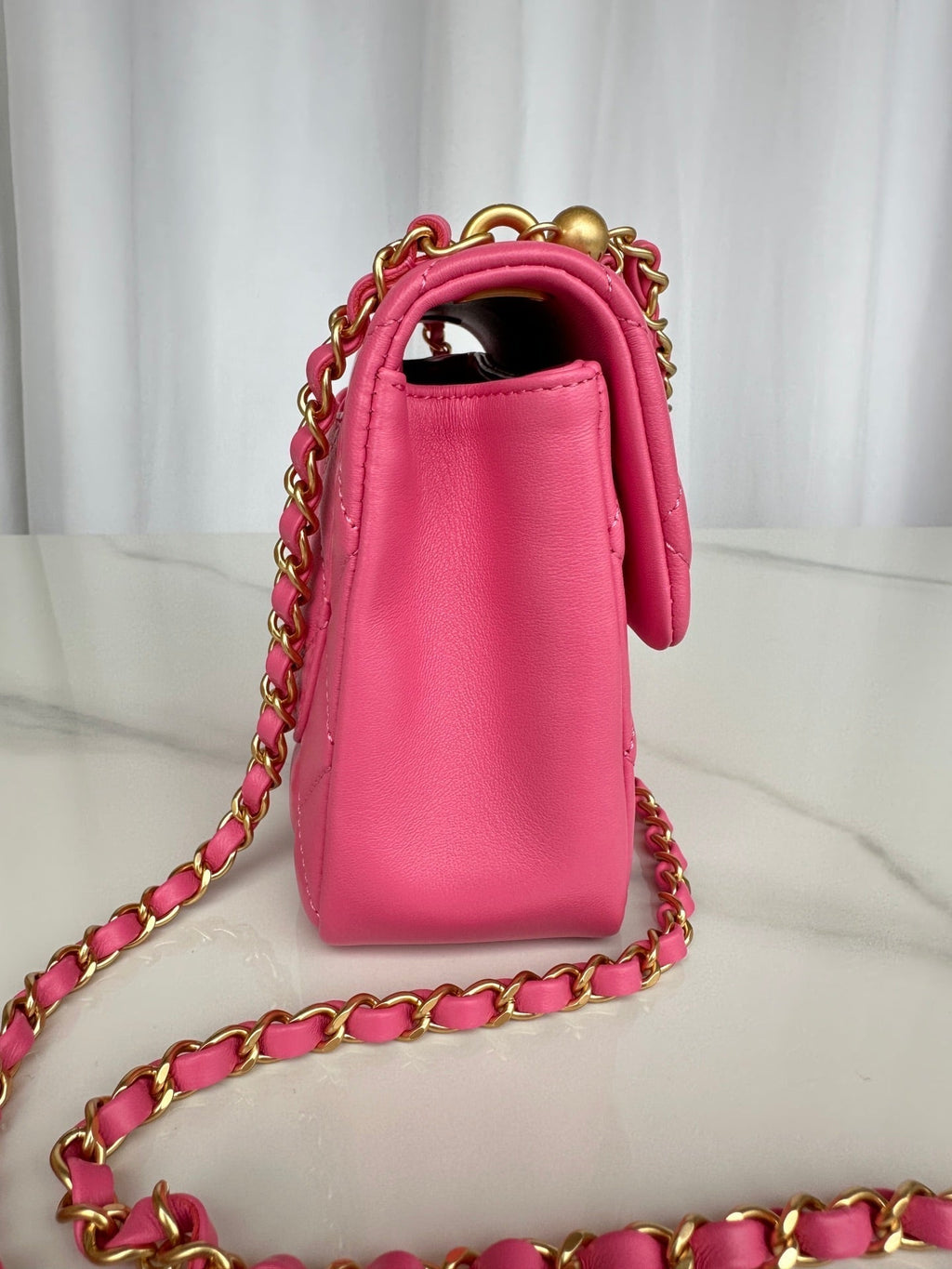 Chanel Small 20 Flap Bag in Deep Pink Calfskin