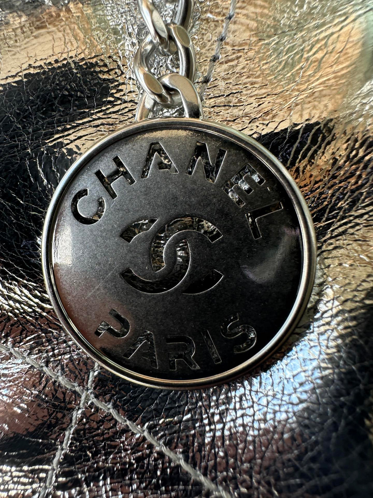 Chanel Mini 20 Bag in Silver Metallic Lambskin