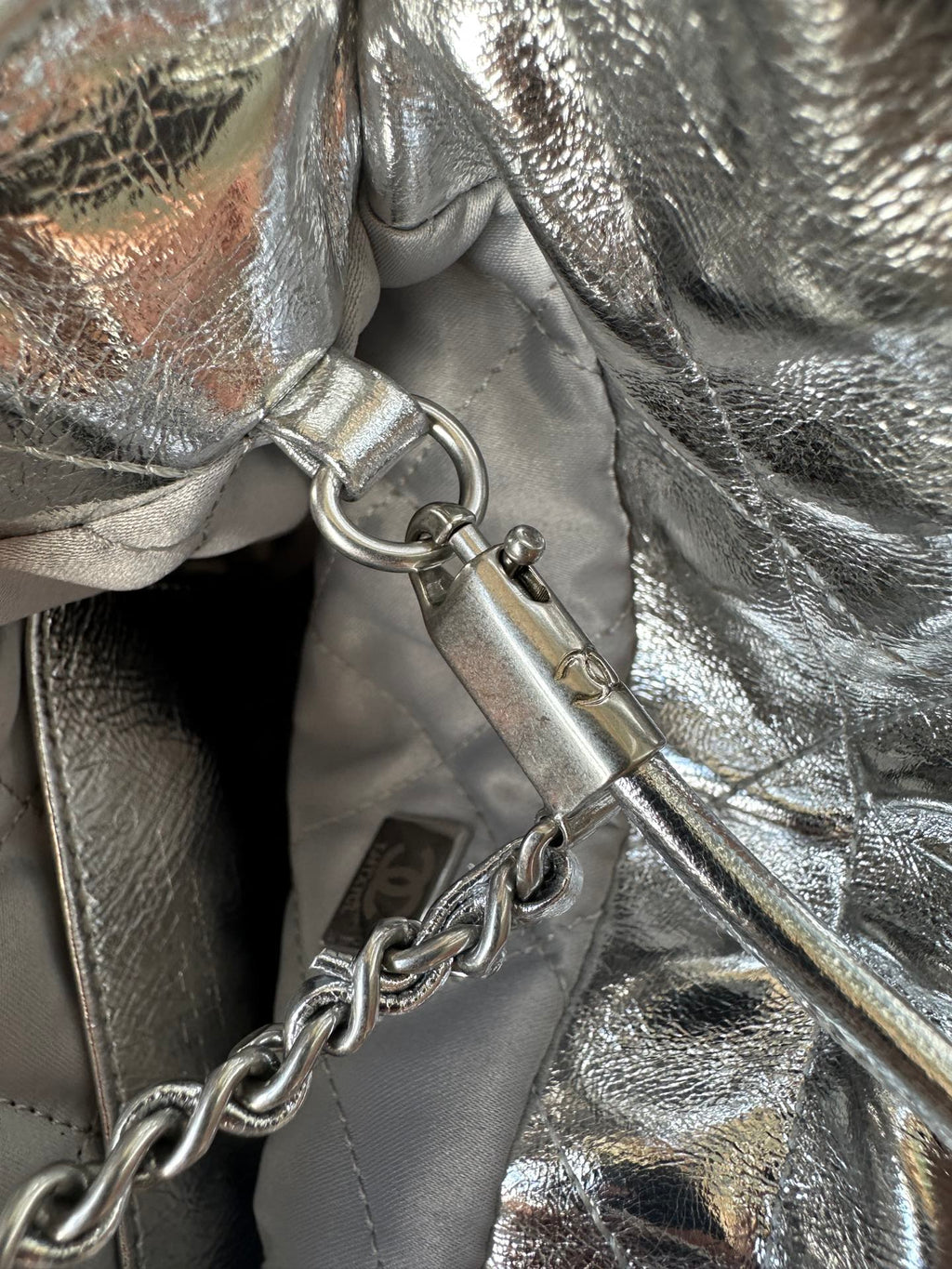 Chanel Mini 20 Bag in Silver Metallic Lambskin