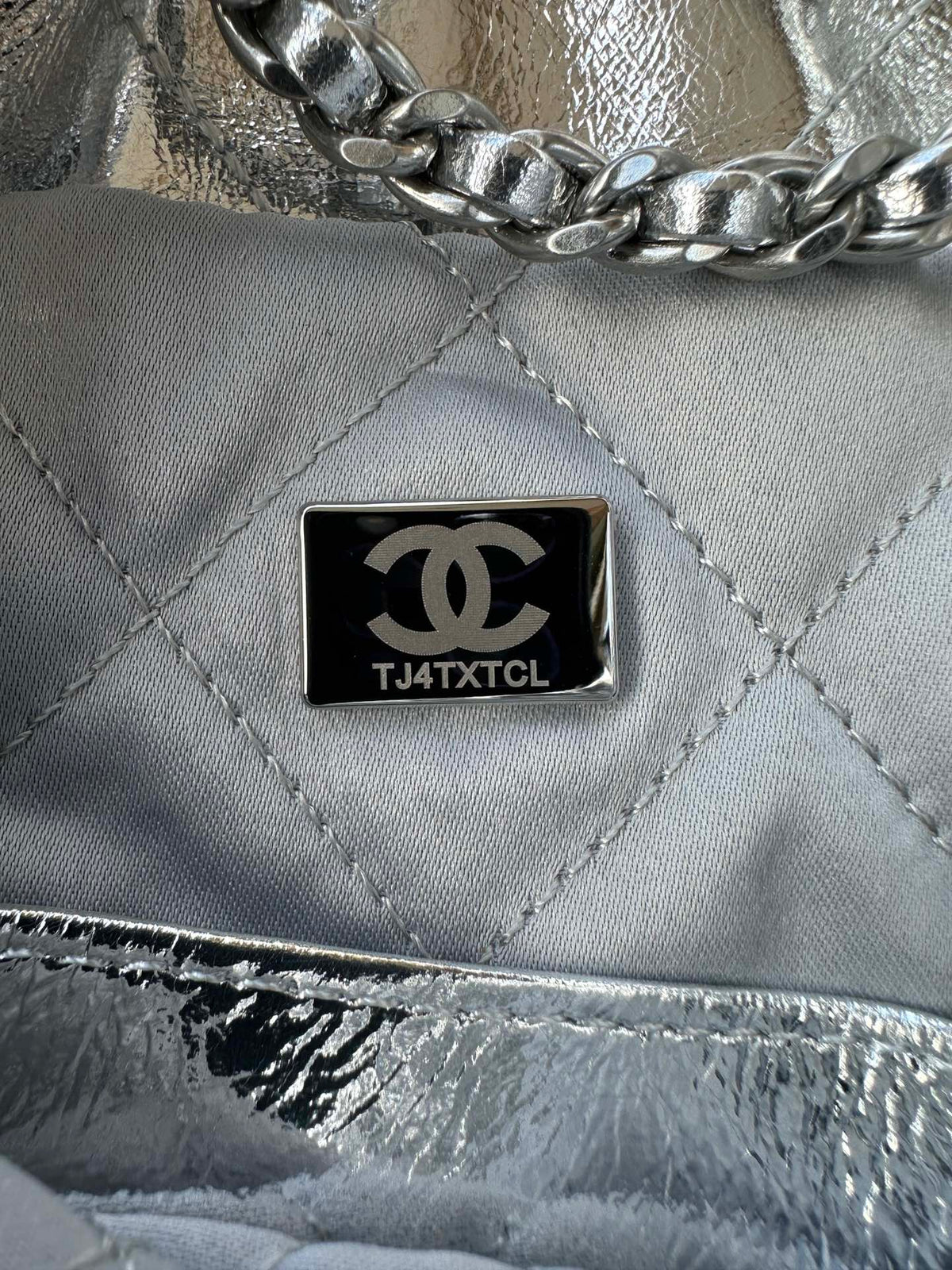 Chanel Mini 20 Bag in Silver Metallic Lambskin