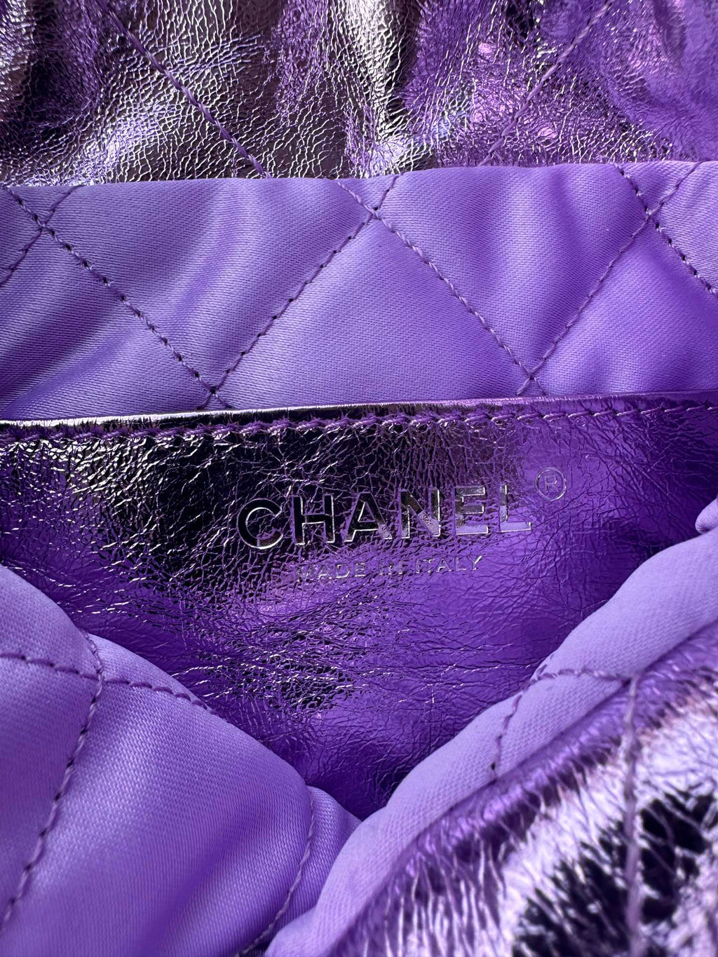 Chanel Mini 20 Bag in Violet Purple Metallic Lambskin