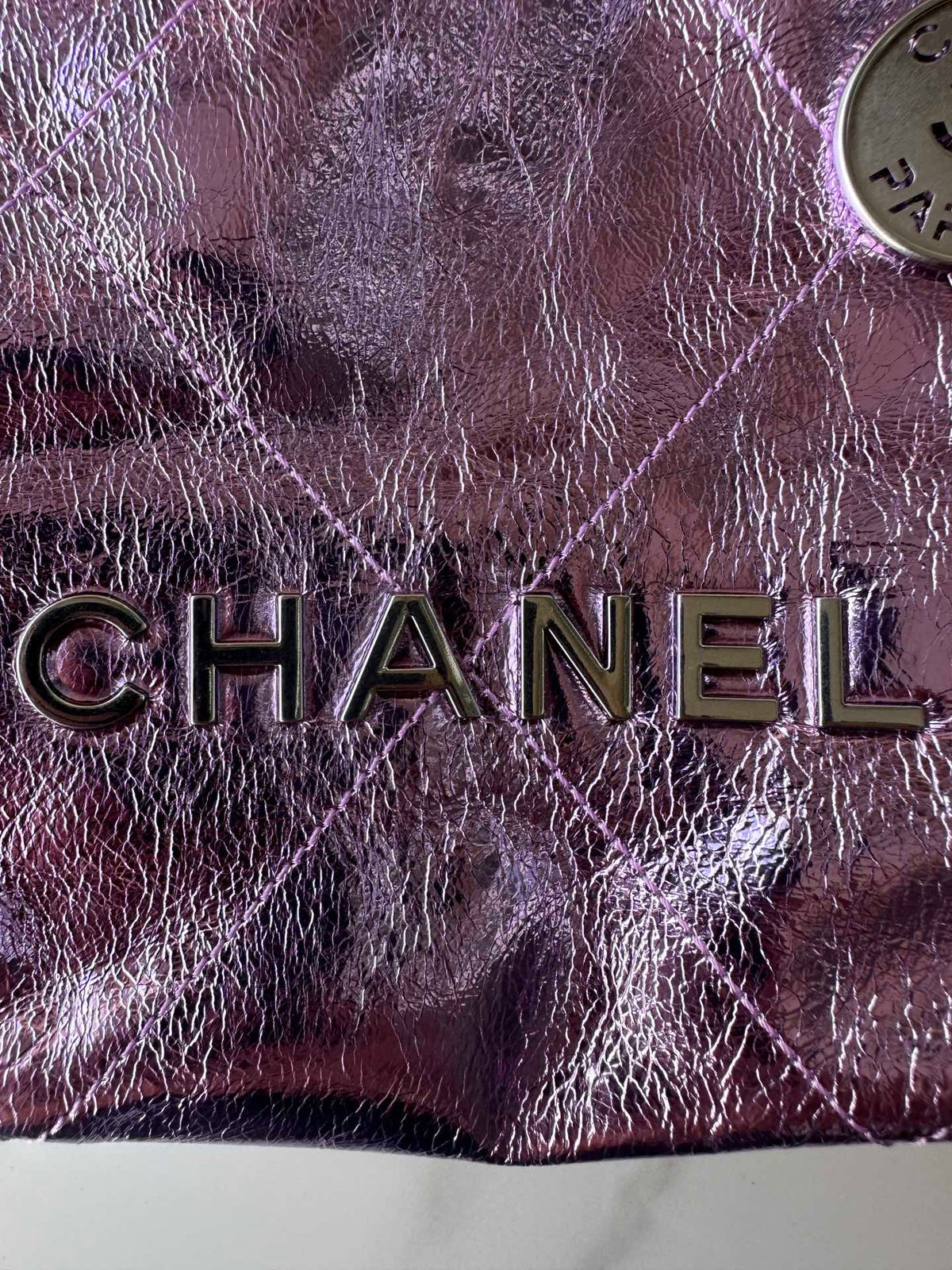 Chanel Mini 20 Bag in Violet Purple Metallic Lambskin