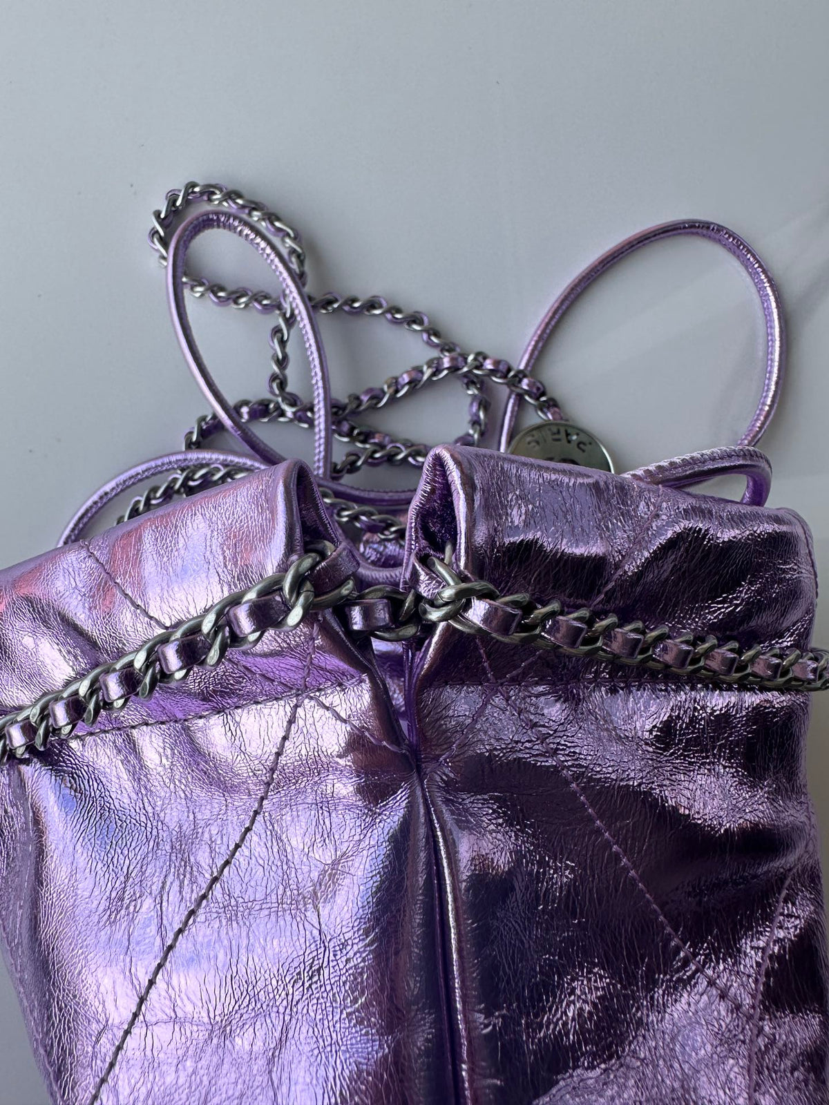 Chanel Mini 20 Bag in Violet Purple Metallic Lambskin