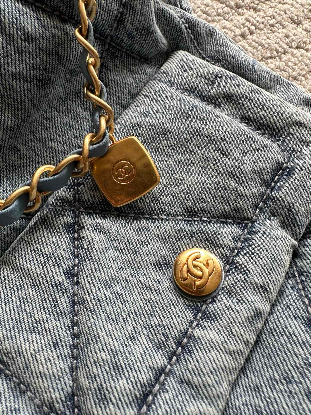 Chanel 25S Hobo Bag 38 in Blue Denim with Gold Hardware