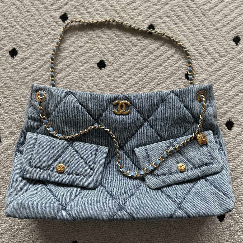 Chanel 25S Hobo Bag 38 in Blue Denim with Gold Hardware