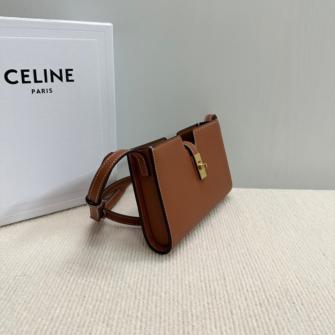 Celine 16 Strap Pochette 18 in Bronze Orange Supple Calfskin Gold Hardware Bag