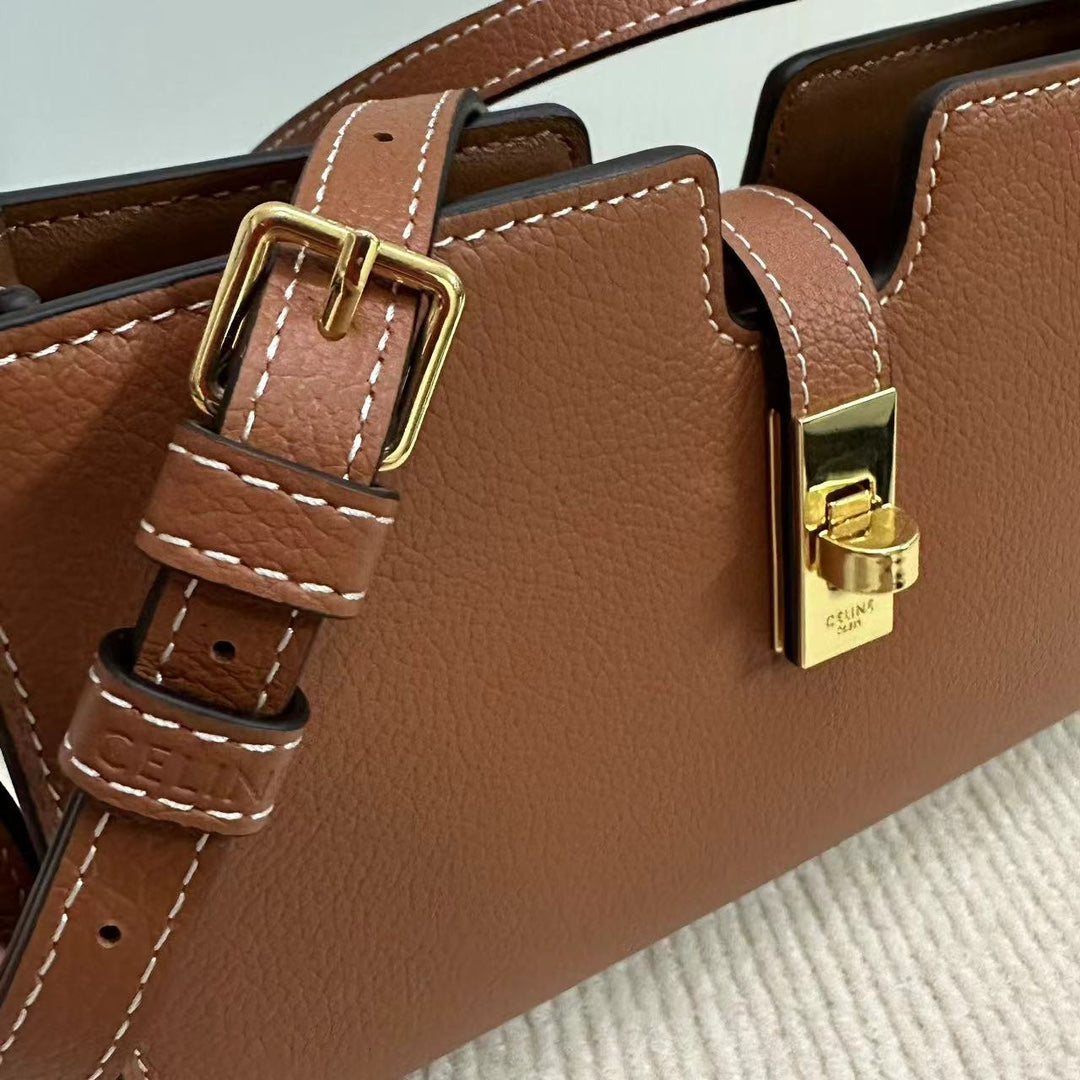 Celine 16 Strap Pochette 18 in Bronze Orange Supple Calfskin Gold Hardware Bag