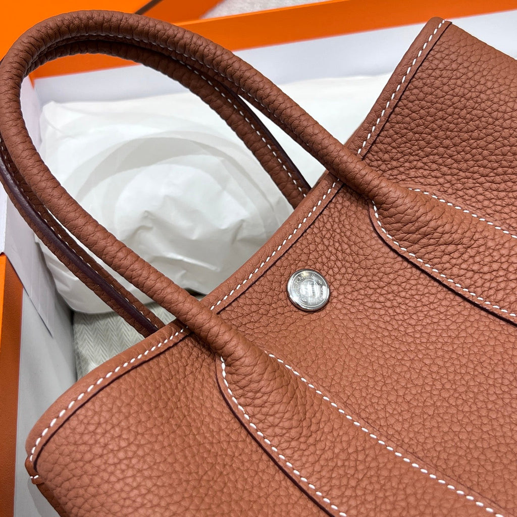 Hermes Garden Party 23cm in Umber Brown Calfskin Bag