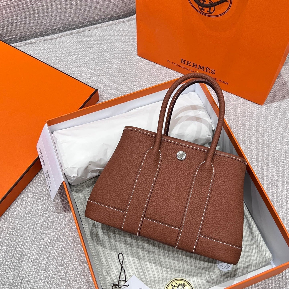 Hermes Garden Party 23cm in Umber Brown Calfskin Bag