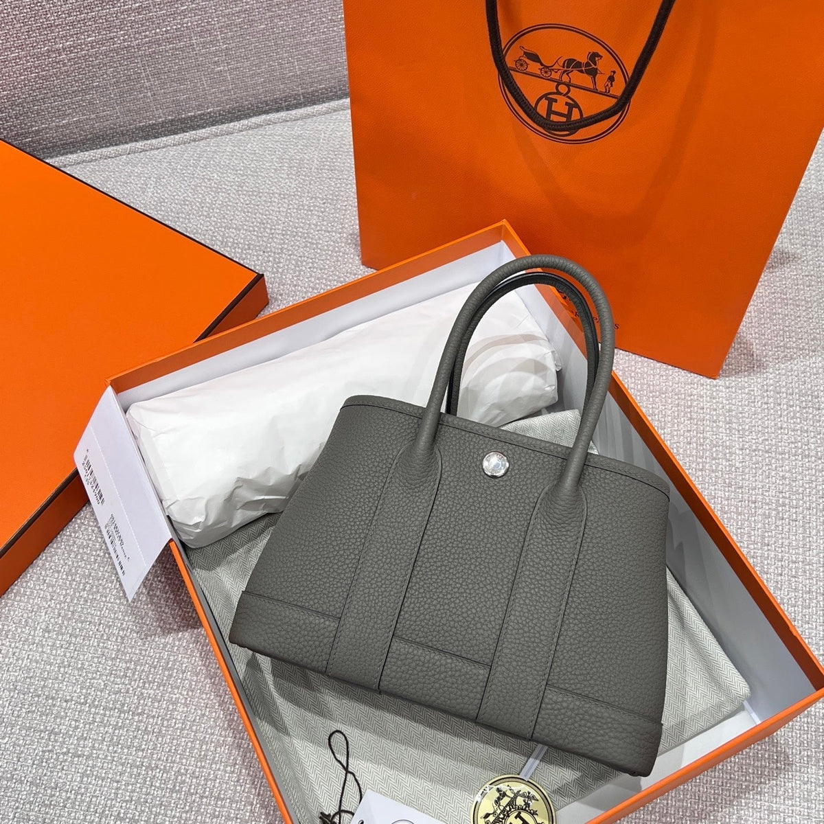 Hermes Garden Party 23cm in Grey Calfskin Bag