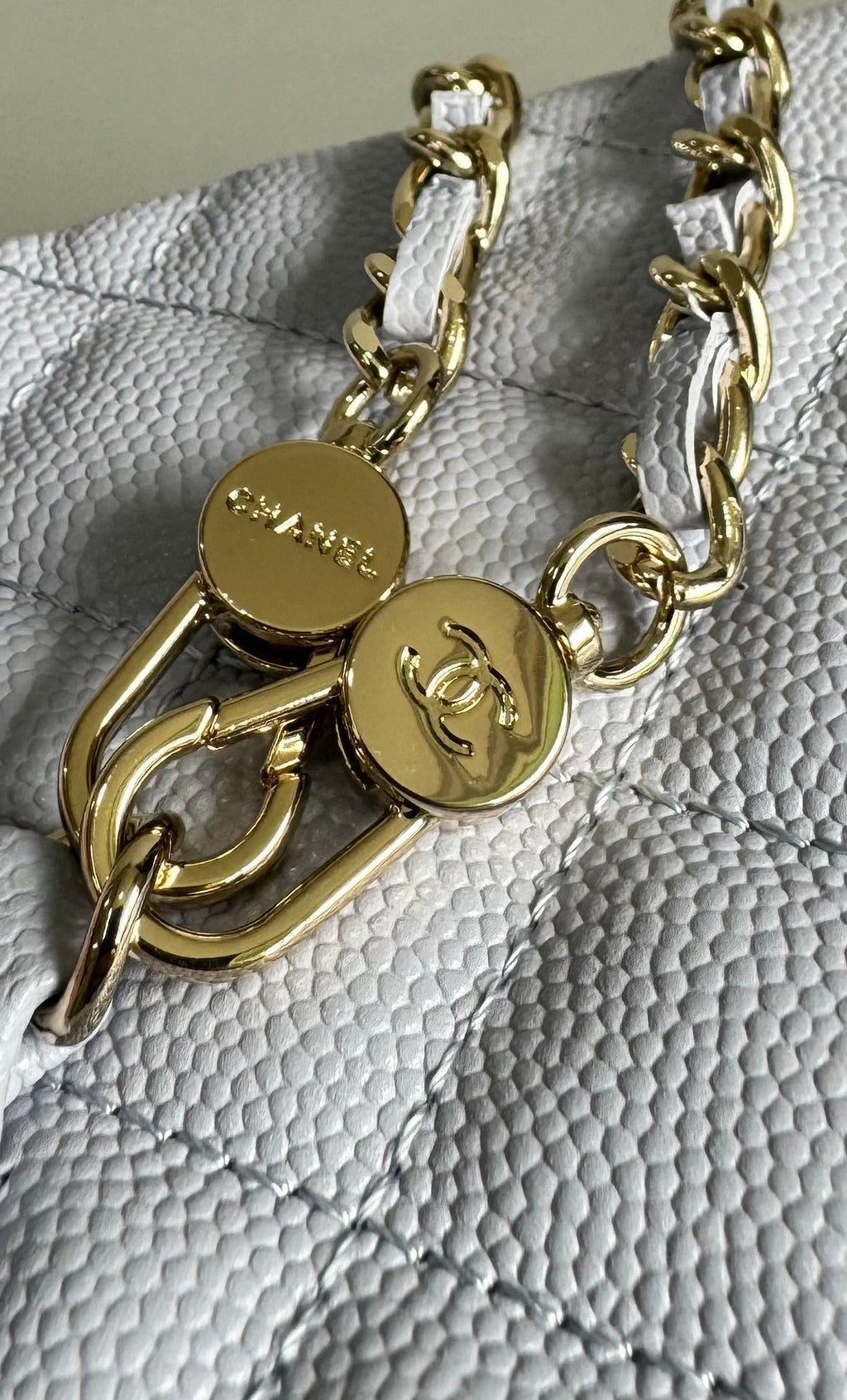 Chanel Mini 18 Backpack White Caviar Light Gold Hardware