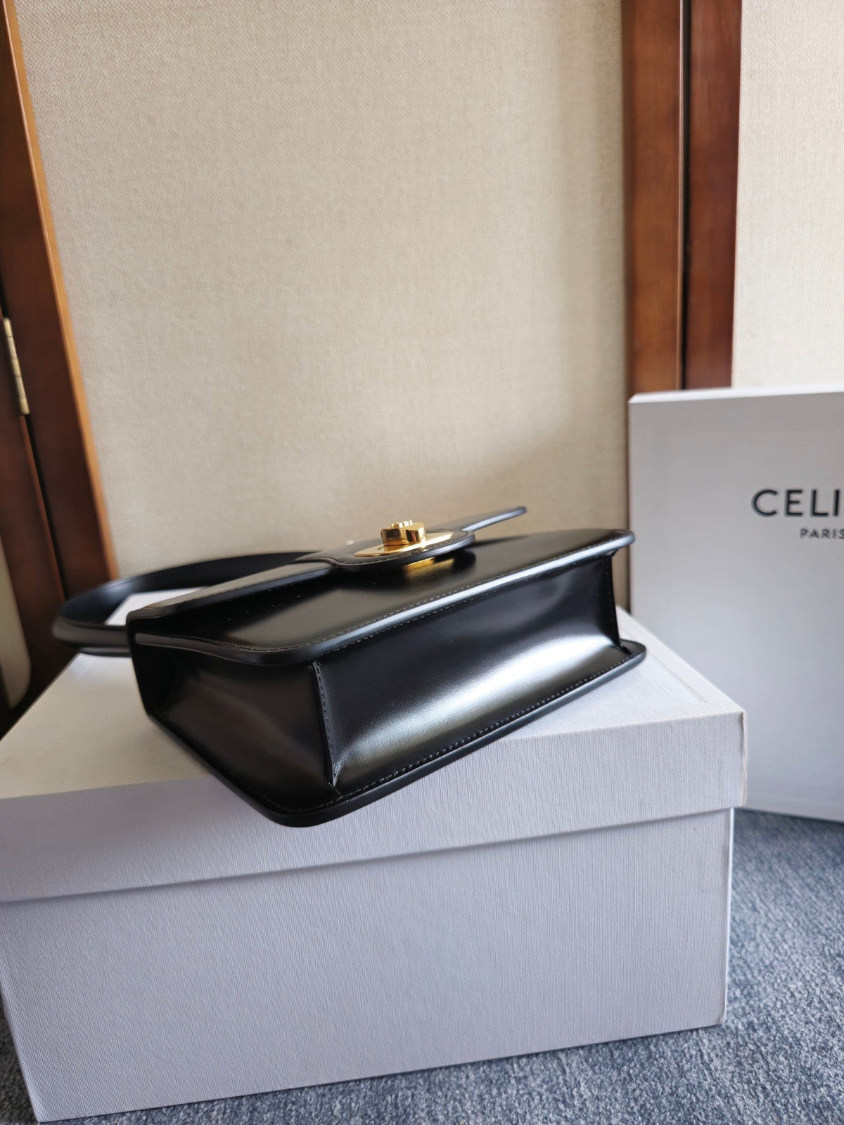 Celine Josephine Bag 18.5 in Black Patent Calfskin