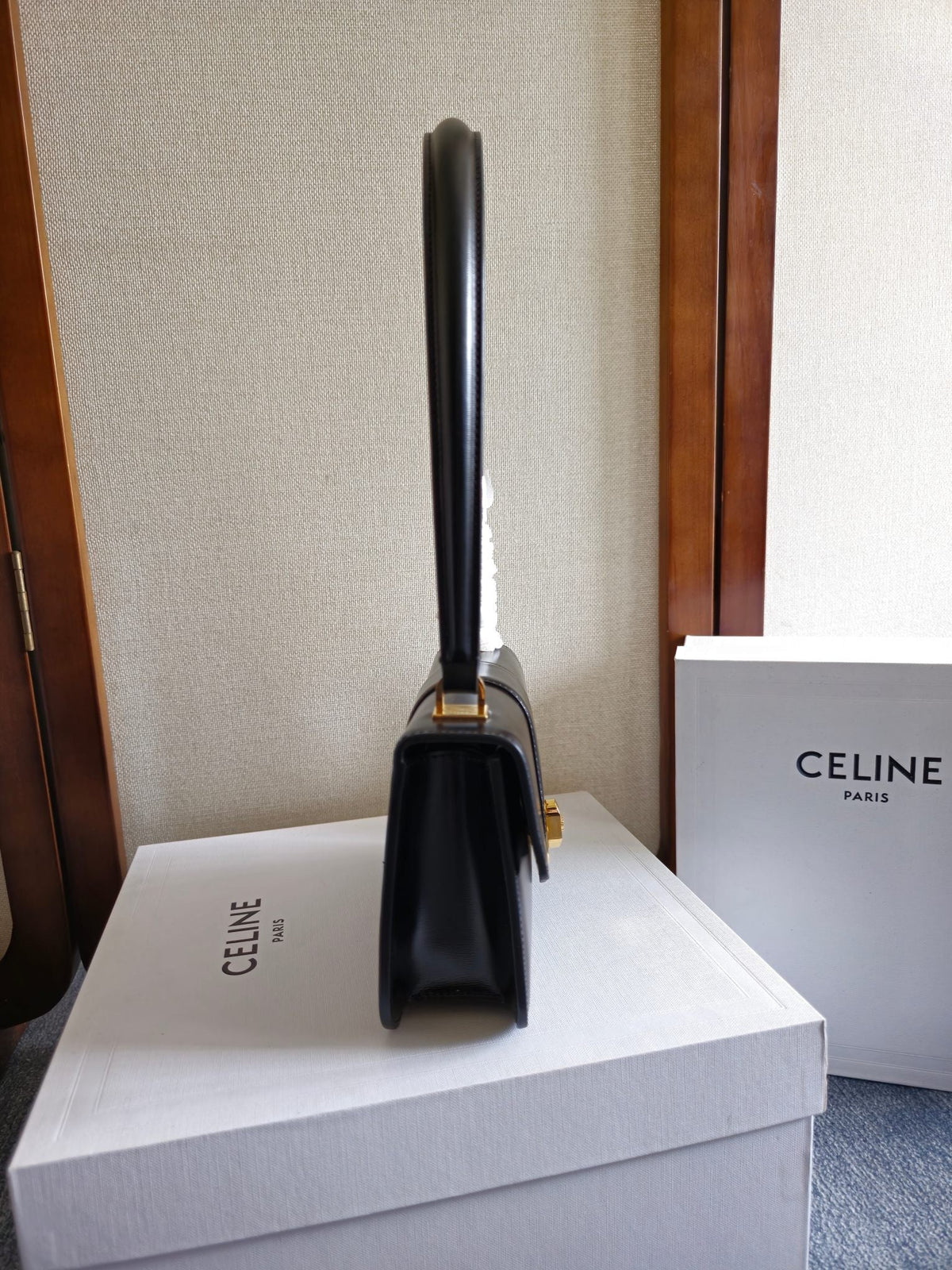Celine Josephine Bag 18.5 in Black Patent Calfskin