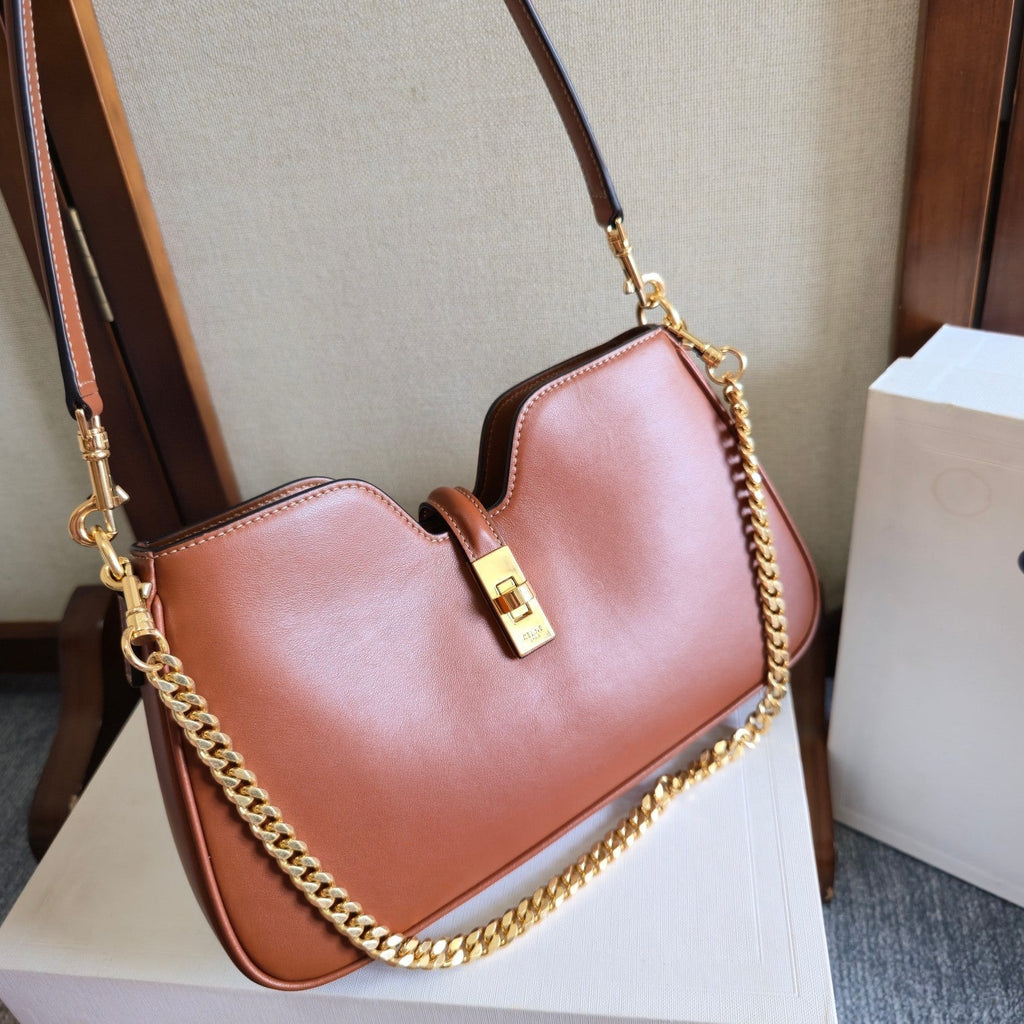 Celine 25S Shoulder Camille 16 Soft 27mm in Brown Calfskin Gold Hardware Bag