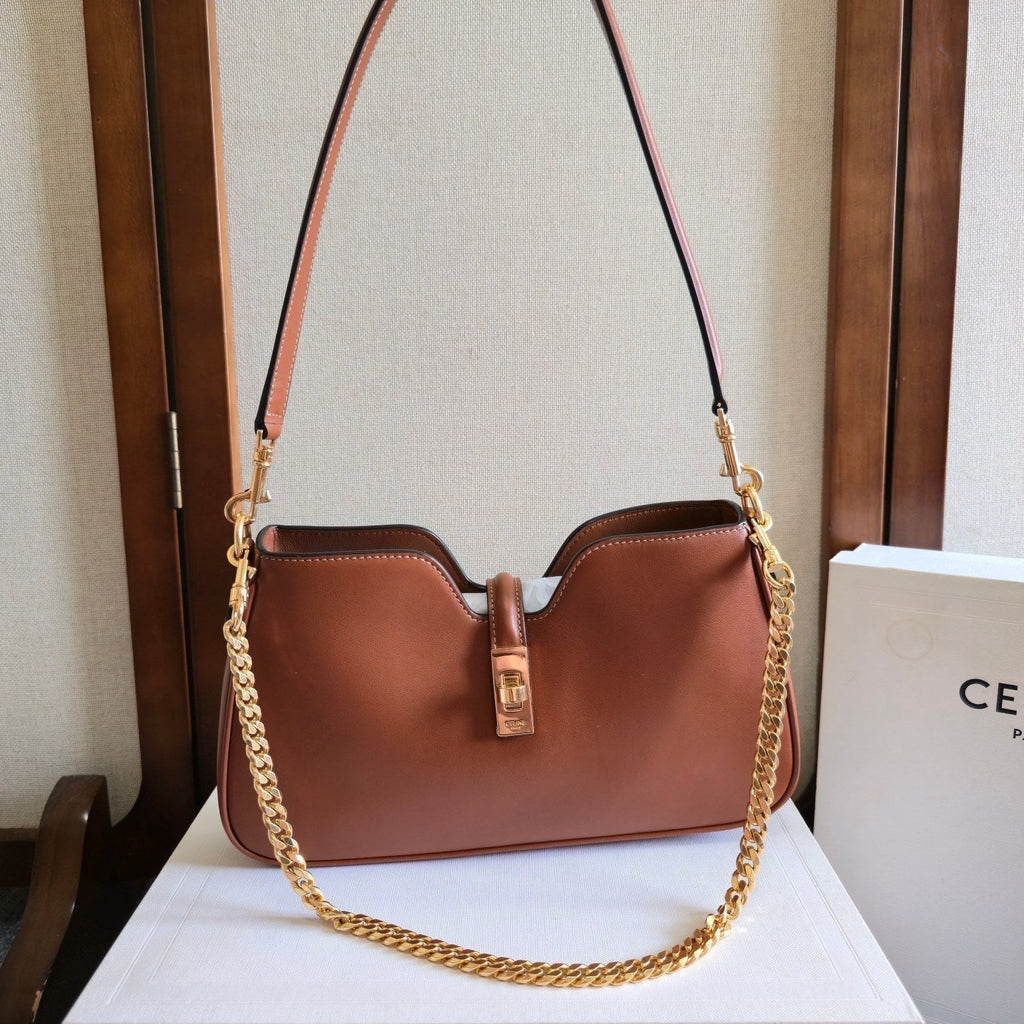 Celine 25S Shoulder Camille 16 Soft 27mm in Brown Calfskin Gold Hardware Bag