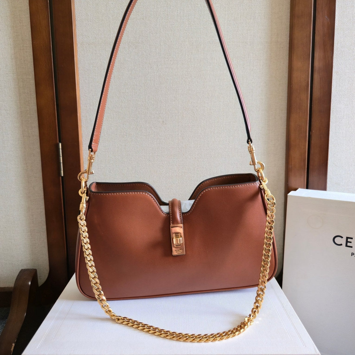 Celine 25S Shoulder Camille 16 Soft 27mm in Brown Calfskin Gold Hardware Bag