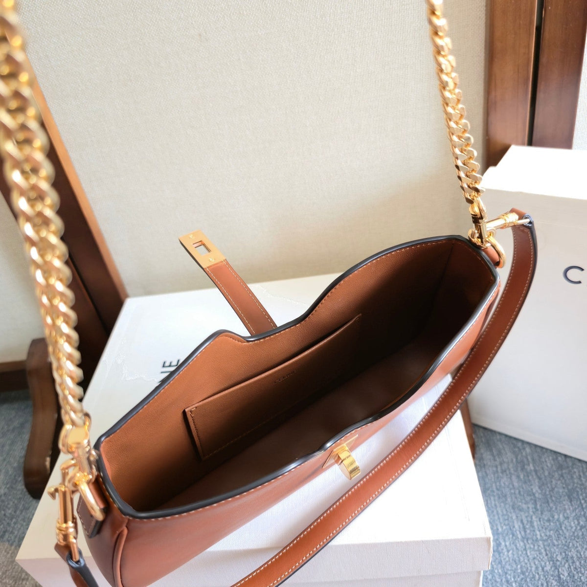 Celine 25S Shoulder Camille 16 Soft 27mm in Brown Calfskin Gold Hardware Bag