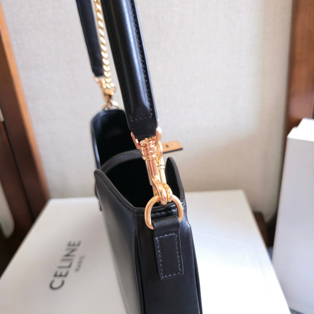 Celine 25S Shoulder Camille 16 Soft 27mm in Black Calfskin Gold Hardware Bag