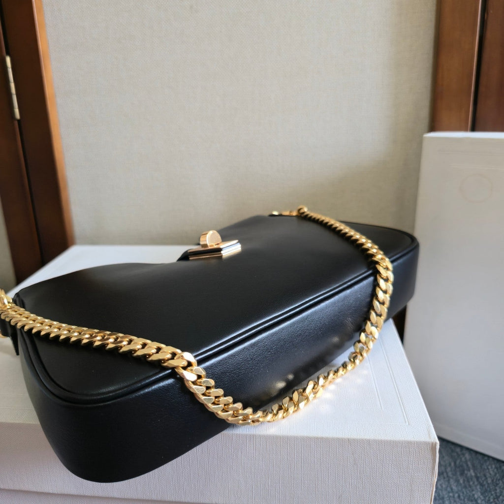 Celine 25S Shoulder Camille 16 Soft 27mm in Black Calfskin Gold Hardware Bag