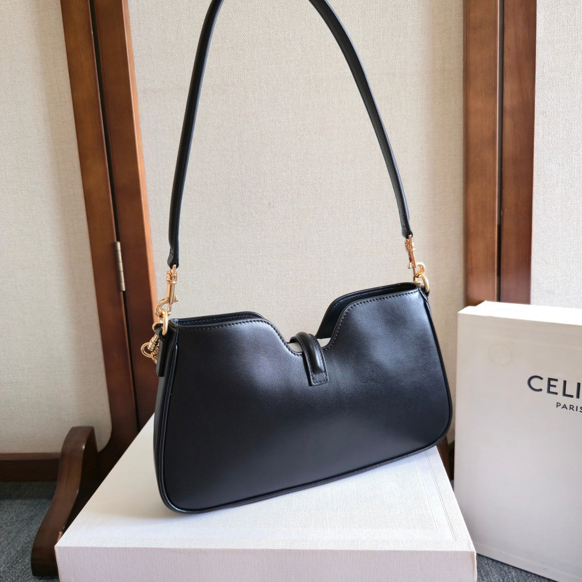 Celine 25S Shoulder Camille 16 Soft 27mm in Black Calfskin Gold Hardware Bag