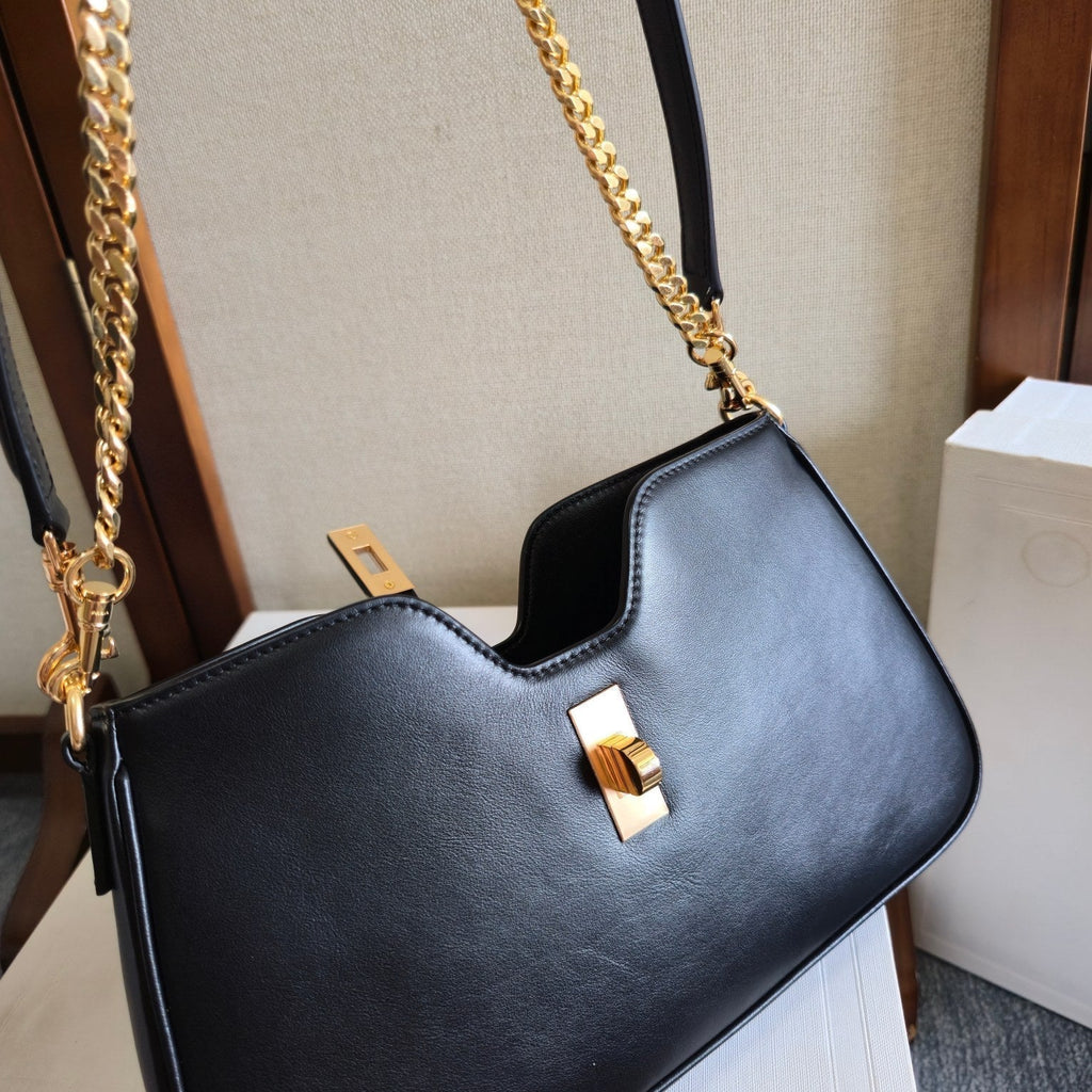 Celine 25S Shoulder Camille 16 Soft 27mm in Black Calfskin Gold Hardware Bag