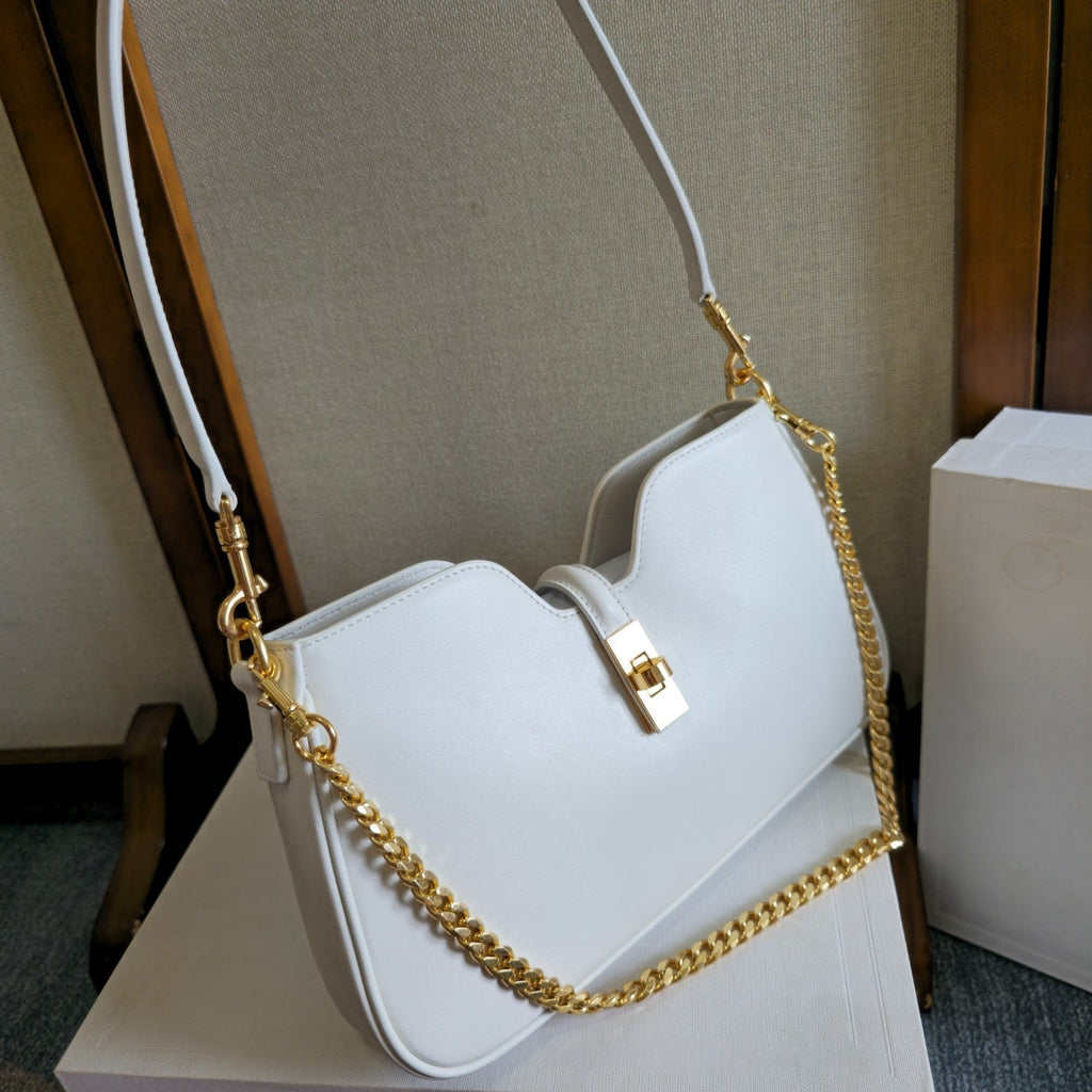 Celine 25S Shoulder Camille 16 Soft 27mm in White Calfskin Gold Hardware Bag