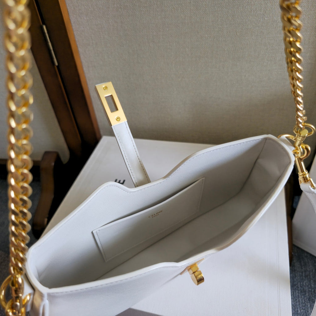Celine 25S Shoulder Camille 16 Soft 27mm in White Calfskin Gold Hardware Bag