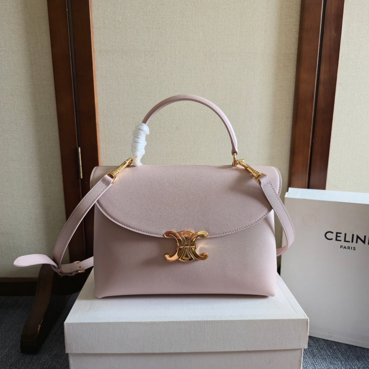 Celine 25S Medium Nino Bag 25mm in Light Pink Calfskin Gold Hardware