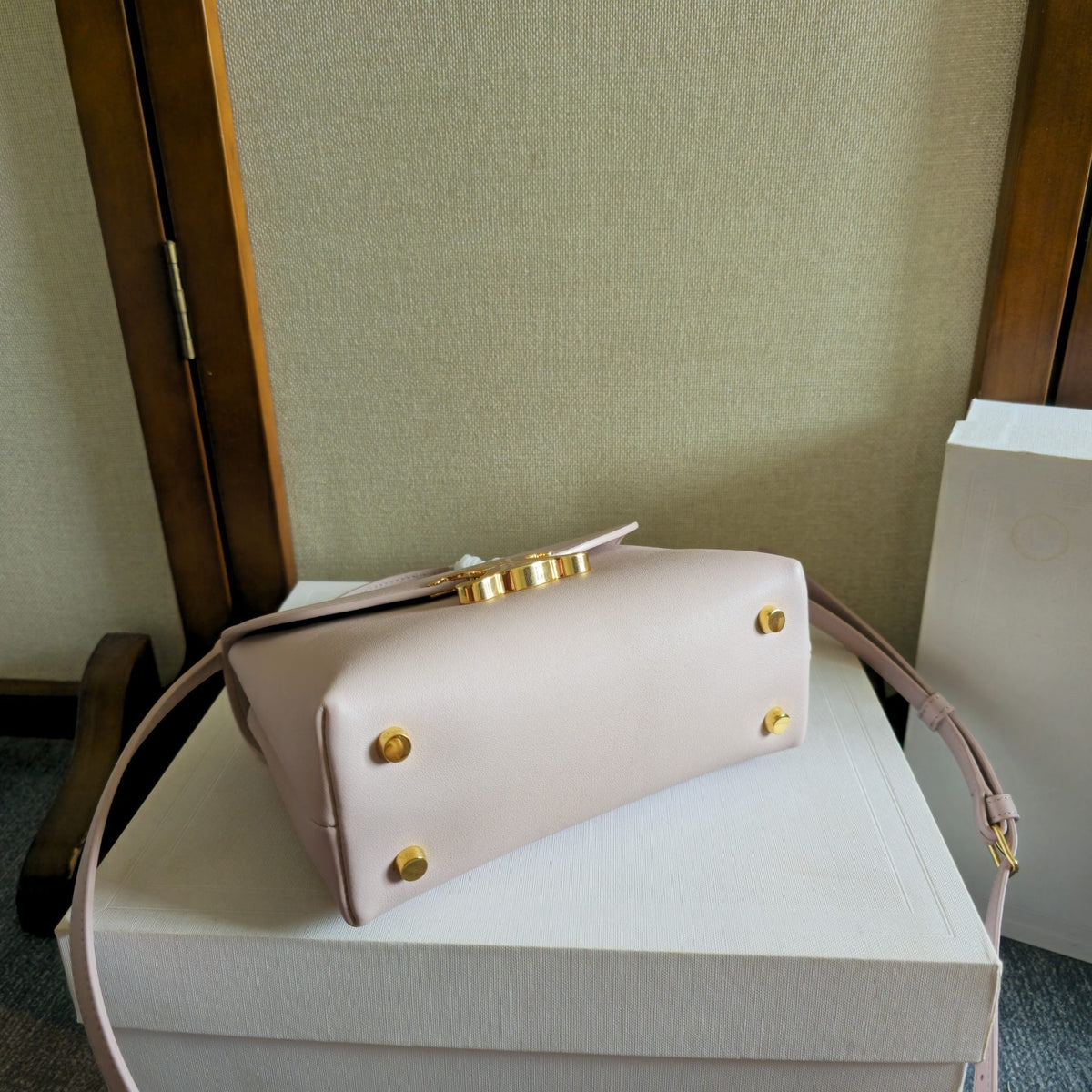 Celine 25S Nino Bag 20mm in Light Pink Grained Calfskin Gold Hardware