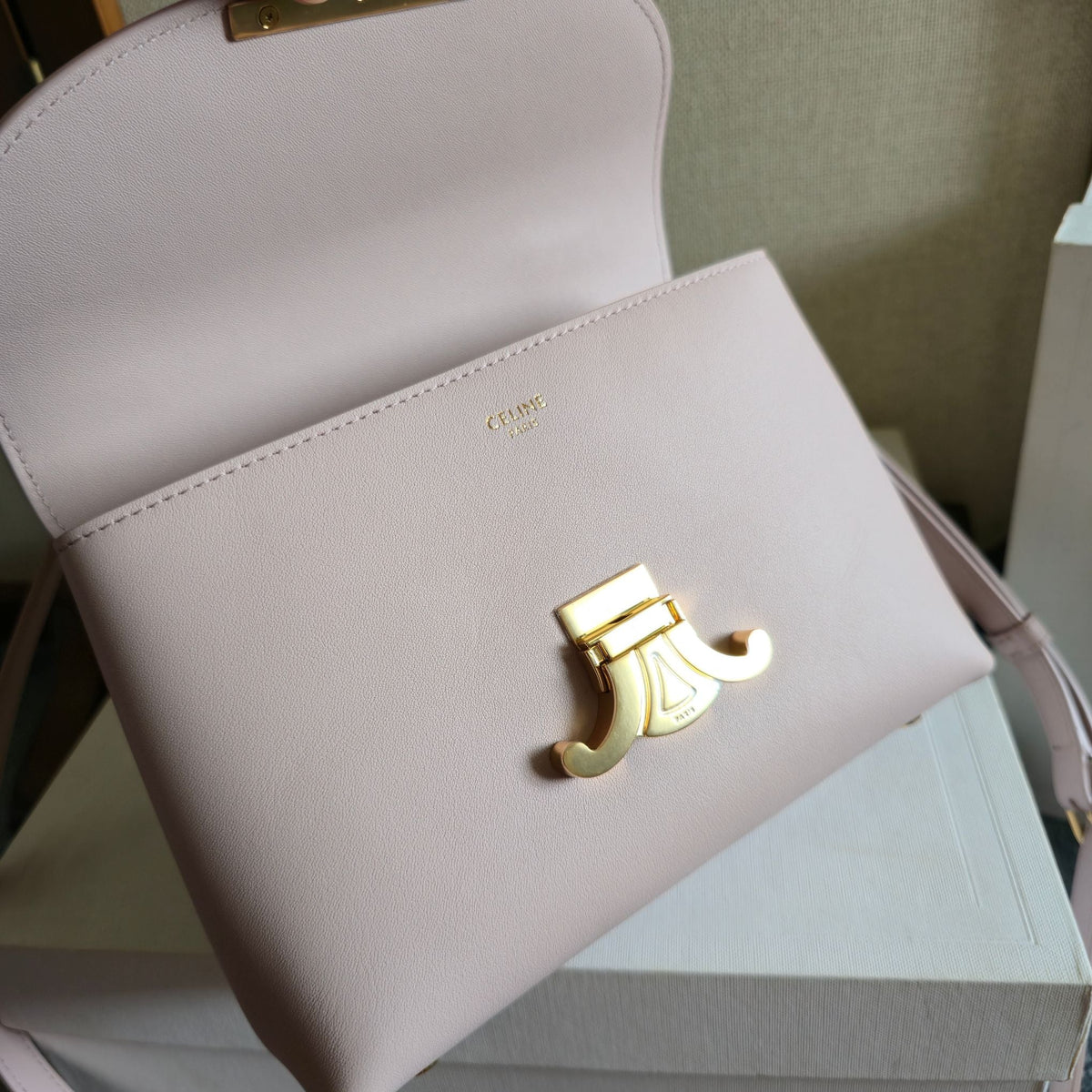 Celine 25S Nino Bag 20mm in Light Pink Grained Calfskin Gold Hardware