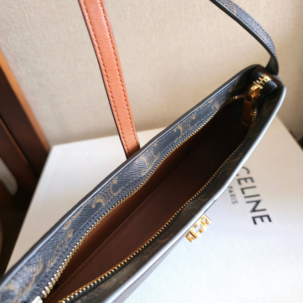 Celine 25S Tina Shoulder Bag 25mm in Black Triomphe Calfskin