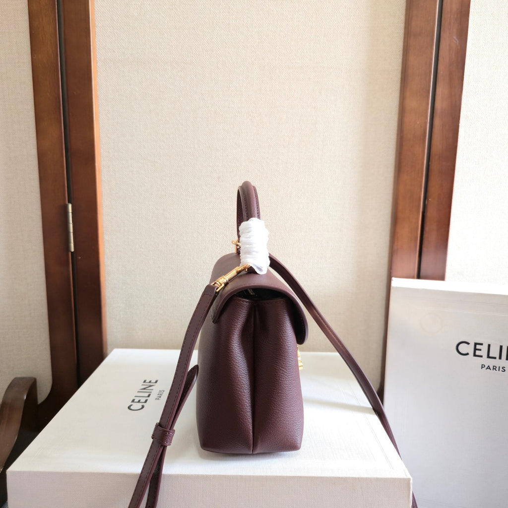 Celine 25S Nino Bag 20mm in Syrah Red Grained Calfskin Gold Hardware