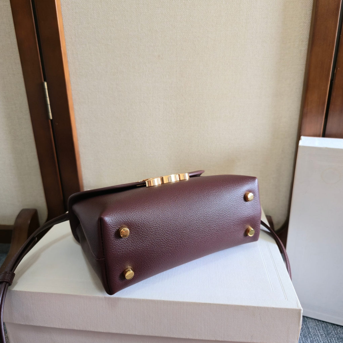 Celine 25S Nino Bag 20mm in Syrah Red Grained Calfskin Gold Hardware