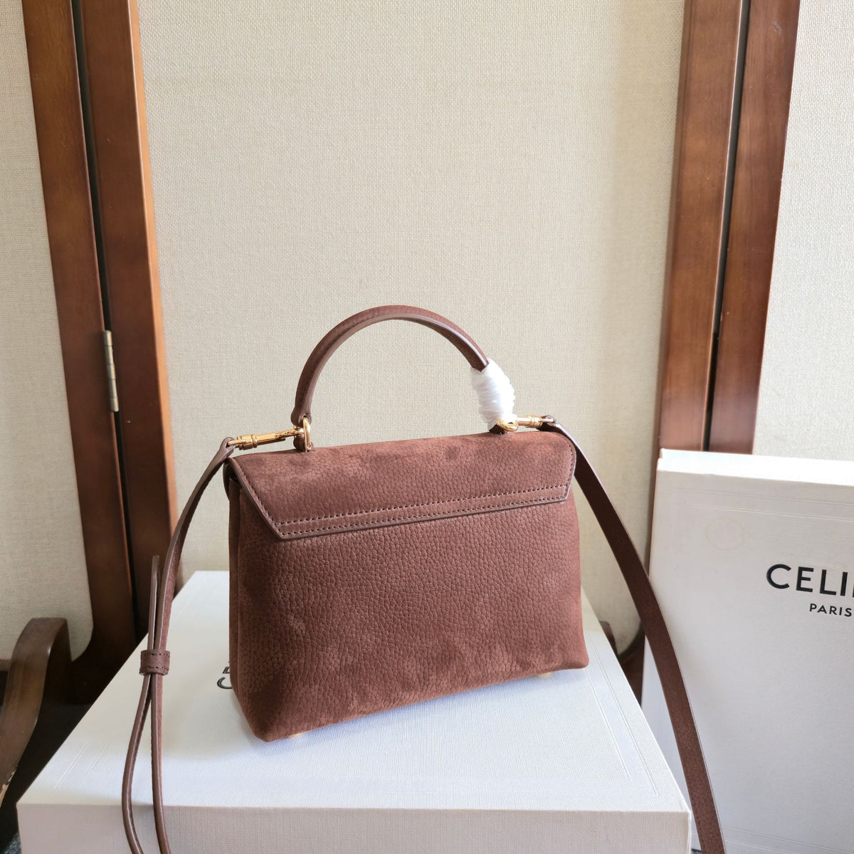 Celine 25S Nino Bag 20mm in Dark Brown Grained Calfskin Gold Hardware