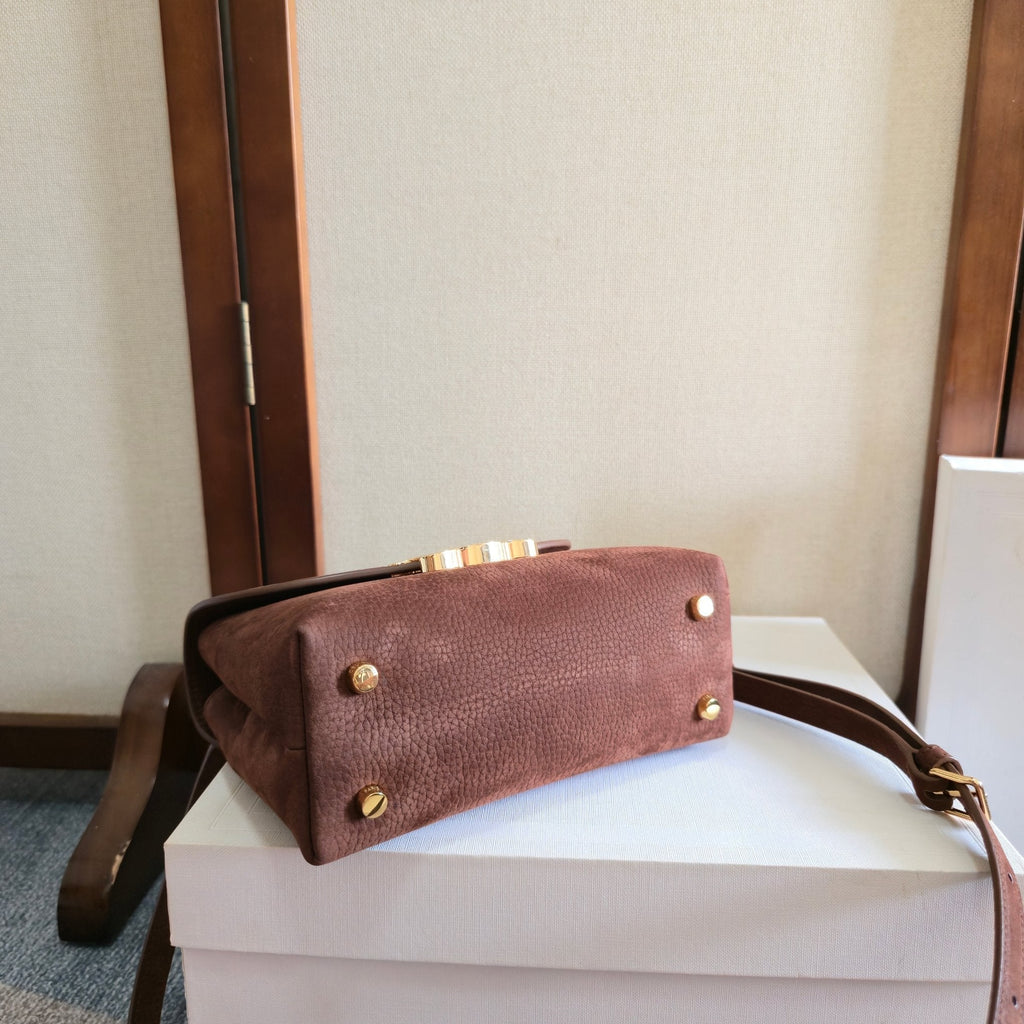 Celine 25S Nino Bag 20mm in Dark Brown Grained Calfskin Gold Hardware