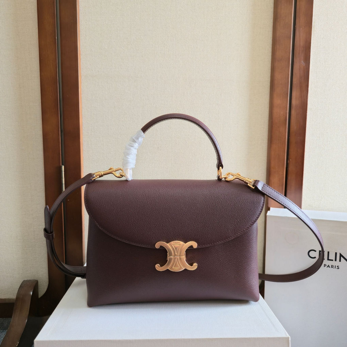Celine 25S Medium Nino Bag 25mm in Syrah Red Calfskin Gold Hardware