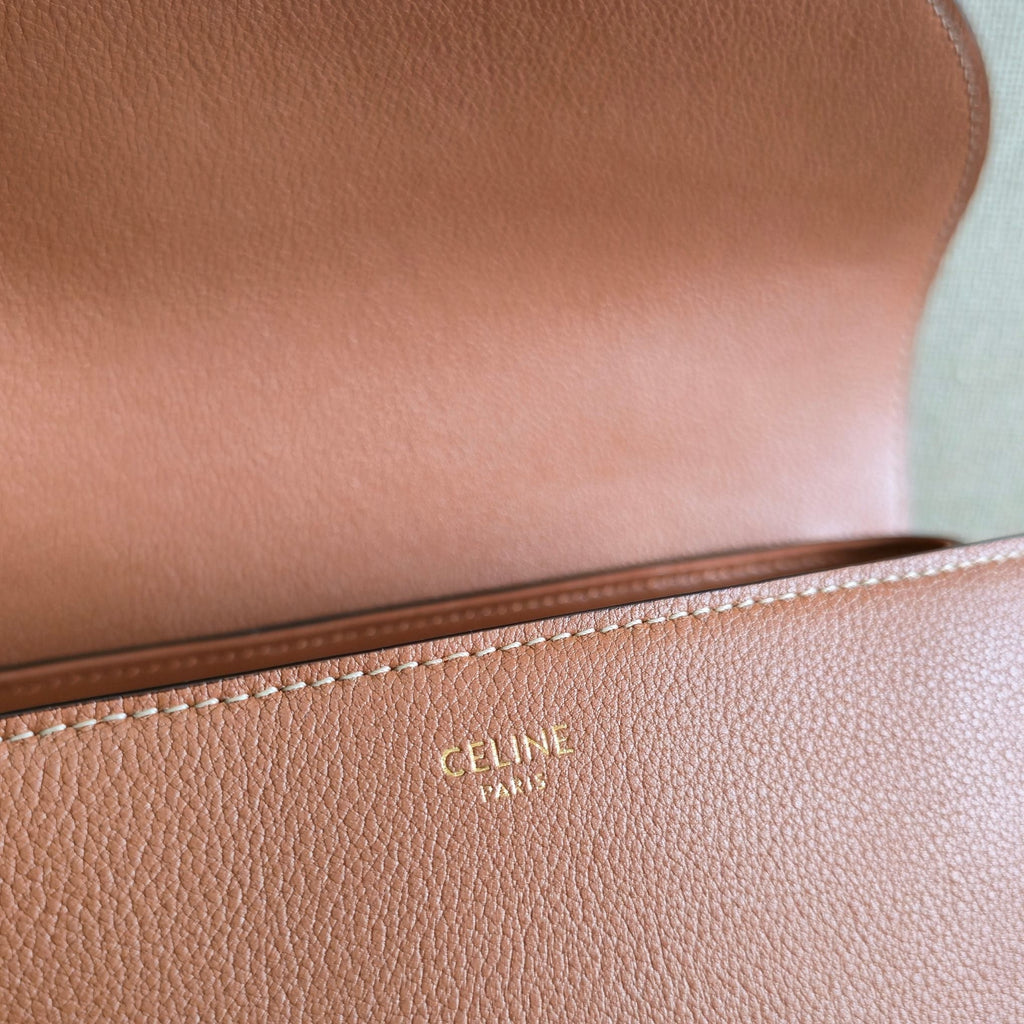 Celine 25S Medium Nino Bag 25mm in Tan Brown Calfskin Gold Hardware