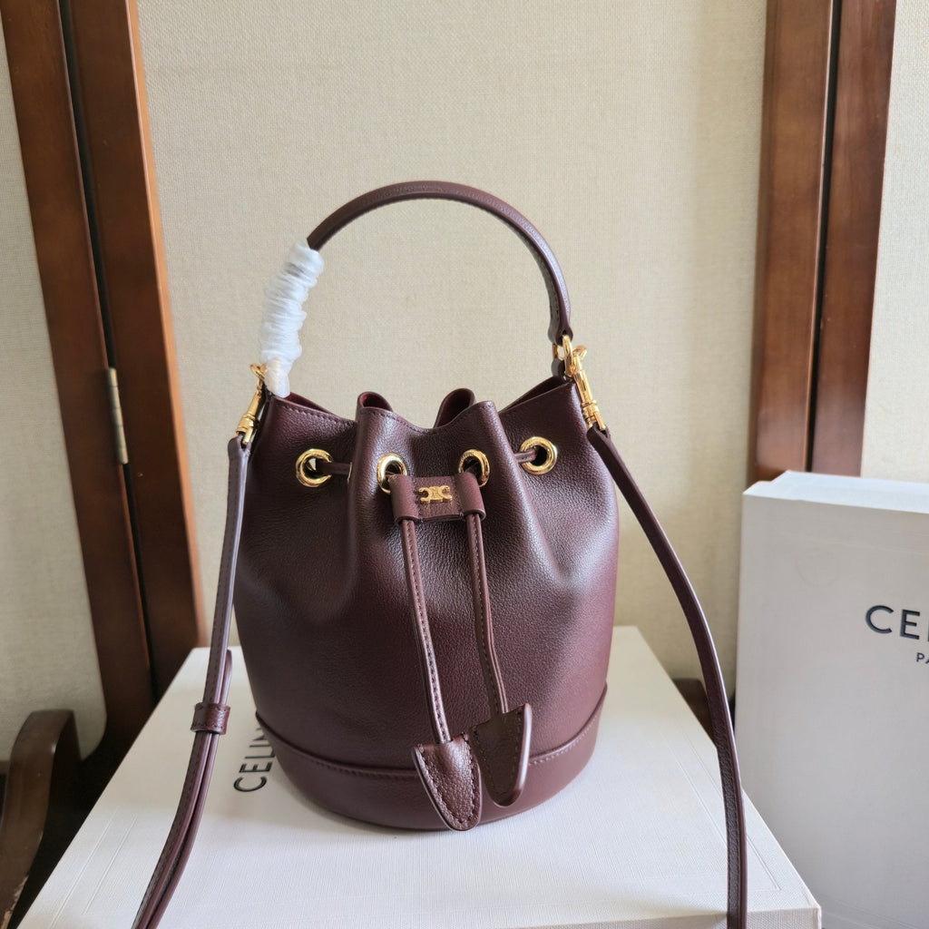 Celine 25S Clara Bag 19 in Syrah Red Calfskin Gold Hardware