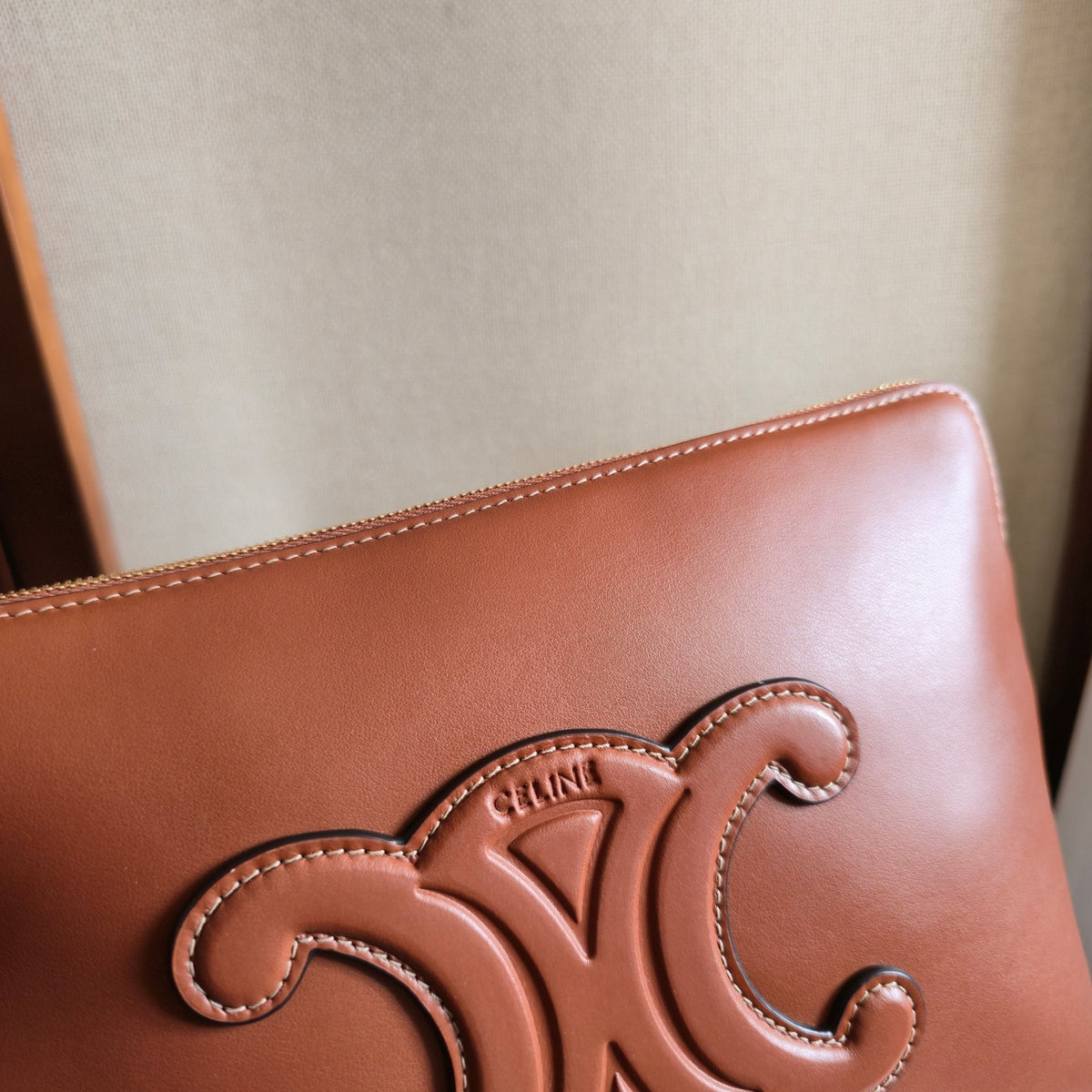 Celine 25S Handbag 24mm in Tan Brown Glossy Calfskin