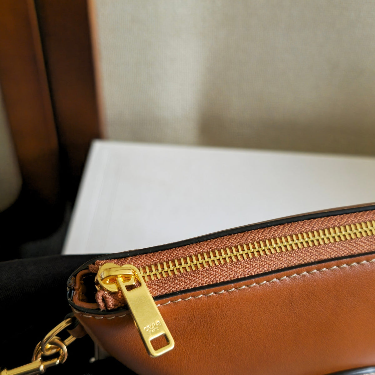 Celine 25S Handbag 24mm in Tan Brown Glossy Calfskin