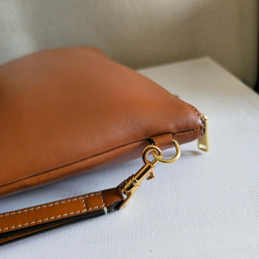 Celine 25S Handbag 24mm in Tan Brown Glossy Calfskin