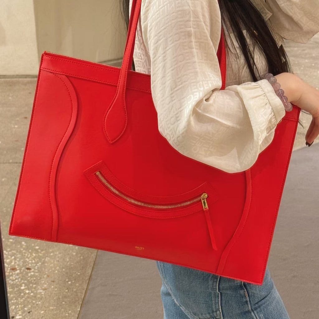 Celine 25S Flat Cabas New Luggage 44mm in Red Glossy Calfskin Bag