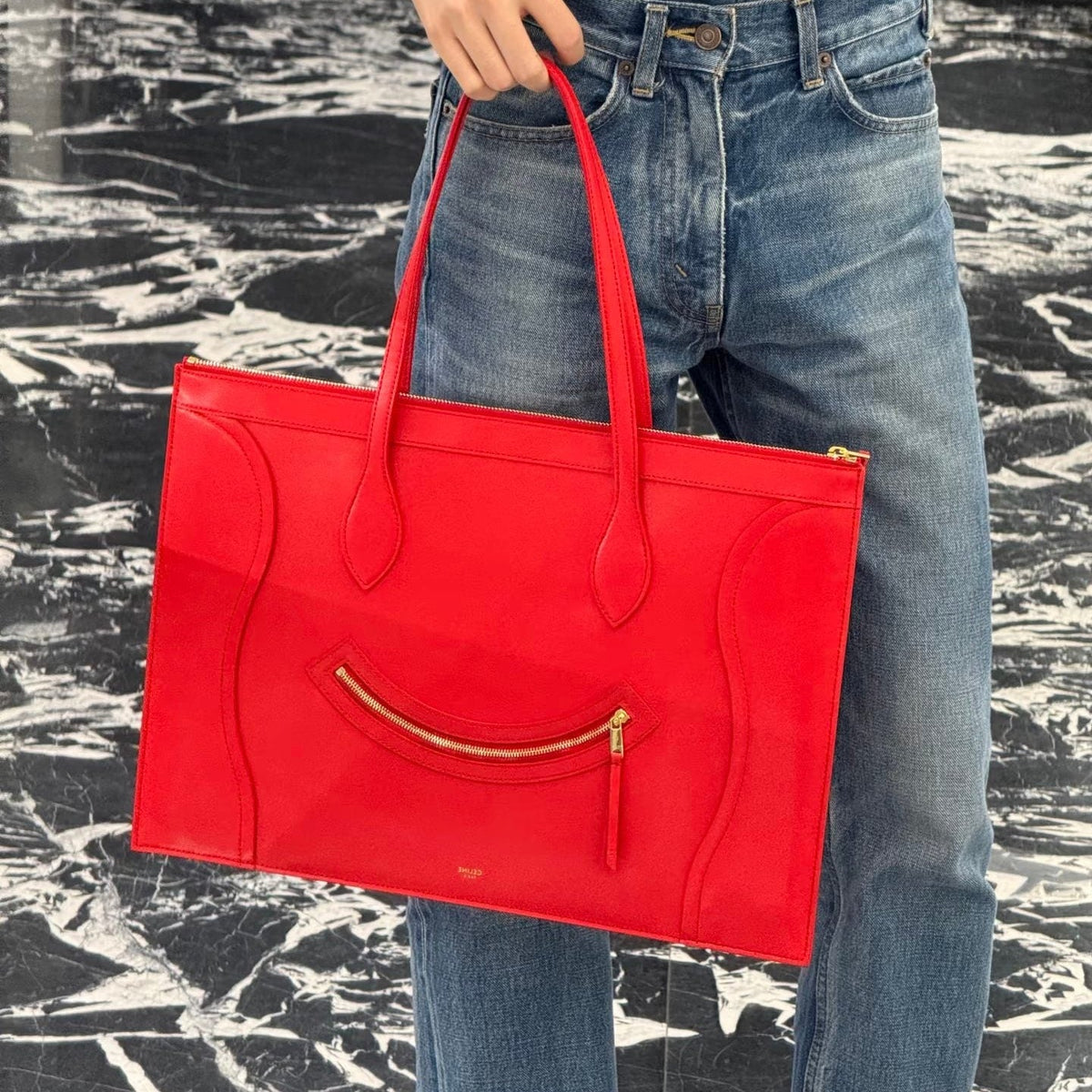 Celine 25S Flat Cabas New Luggage 44mm in Red Glossy Calfskin Bag