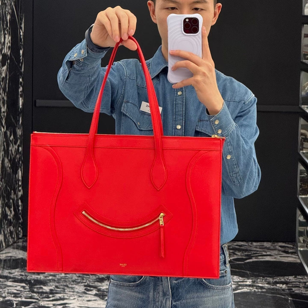Celine 25S Flat Cabas New Luggage 44mm in Red Glossy Calfskin Bag