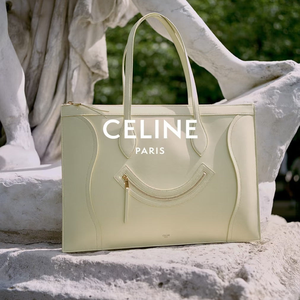 Celine 25S Flat Cabas New Luggage 44mm in Pastel Yellow Glossy Calfskin Bag