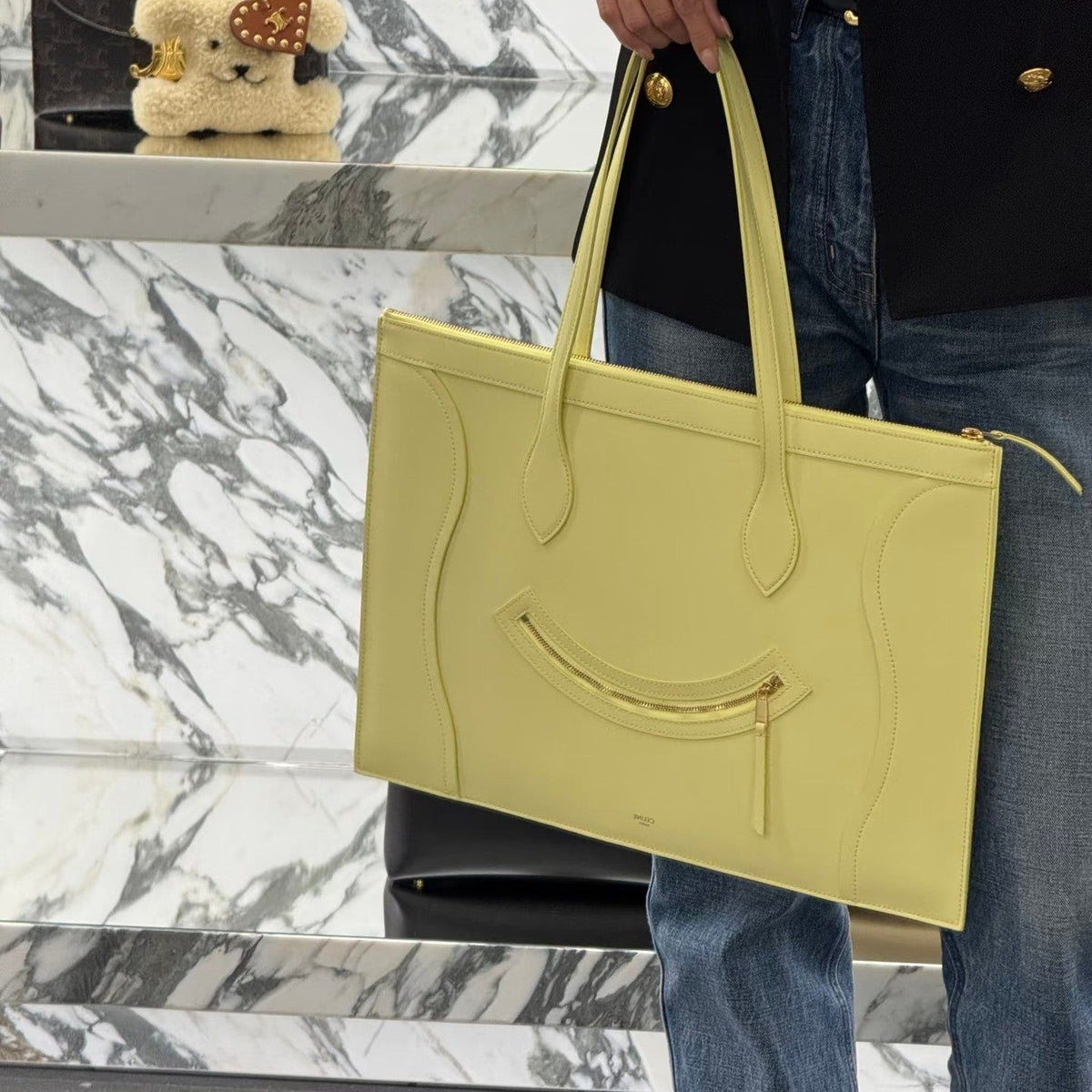 Celine 25S Flat Cabas New Luggage 44mm in Pastel Yellow Glossy Calfskin Bag