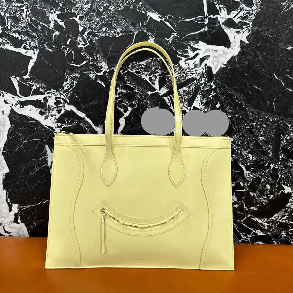 Celine 25S Flat Cabas New Luggage 44mm in Pastel Yellow Glossy Calfskin Bag