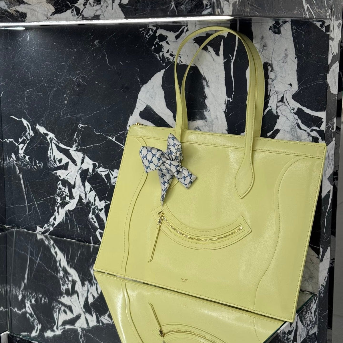 Celine 25S Flat Cabas New Luggage 44mm in Pastel Yellow Glossy Calfskin Bag