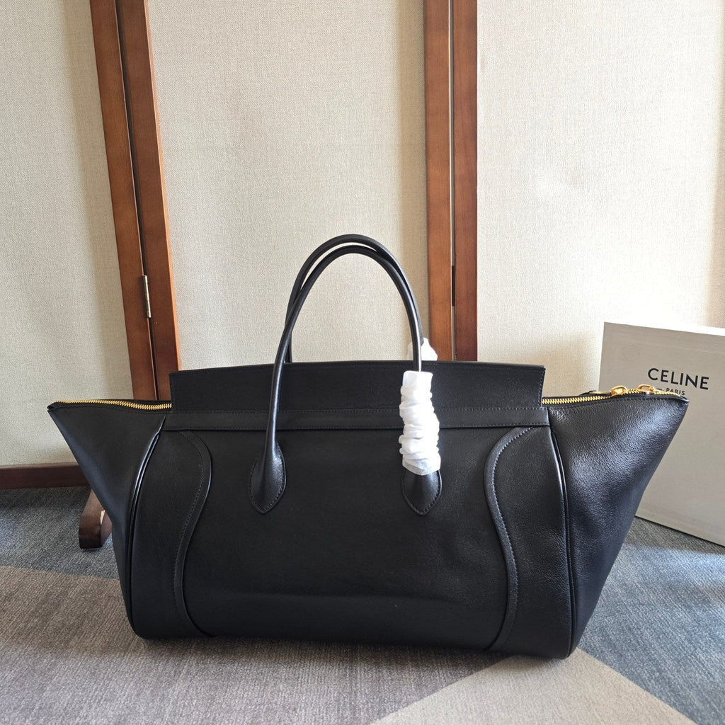 Celine 25S Medium Smiling New Luggage 44mm in Black Supple Shiny Lambskin Bag