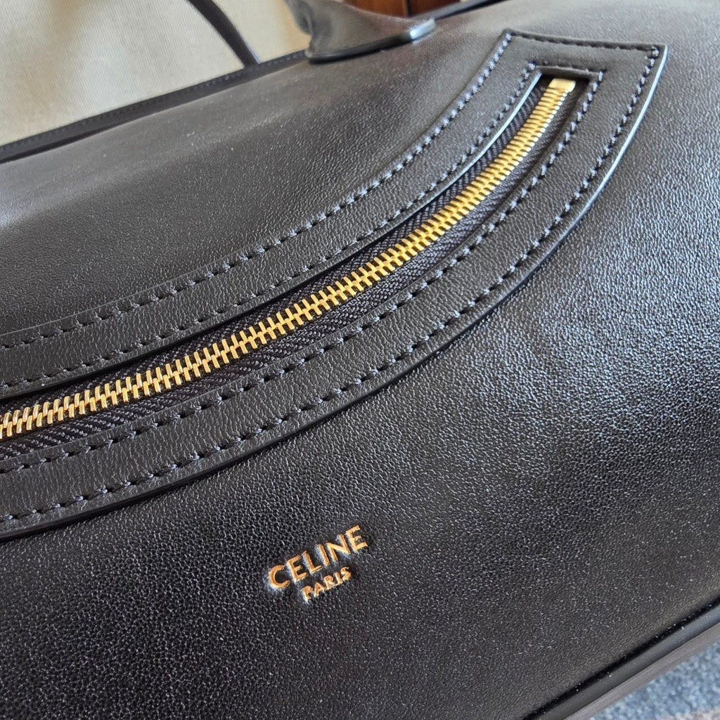 Celine 25S Medium Smiling New Luggage 44mm in Black Supple Shiny Lambskin Bag